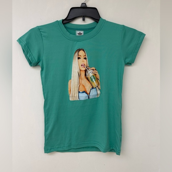 Graphic Women’s Teal T-Shirt Size One Size - Picture 1 of 3